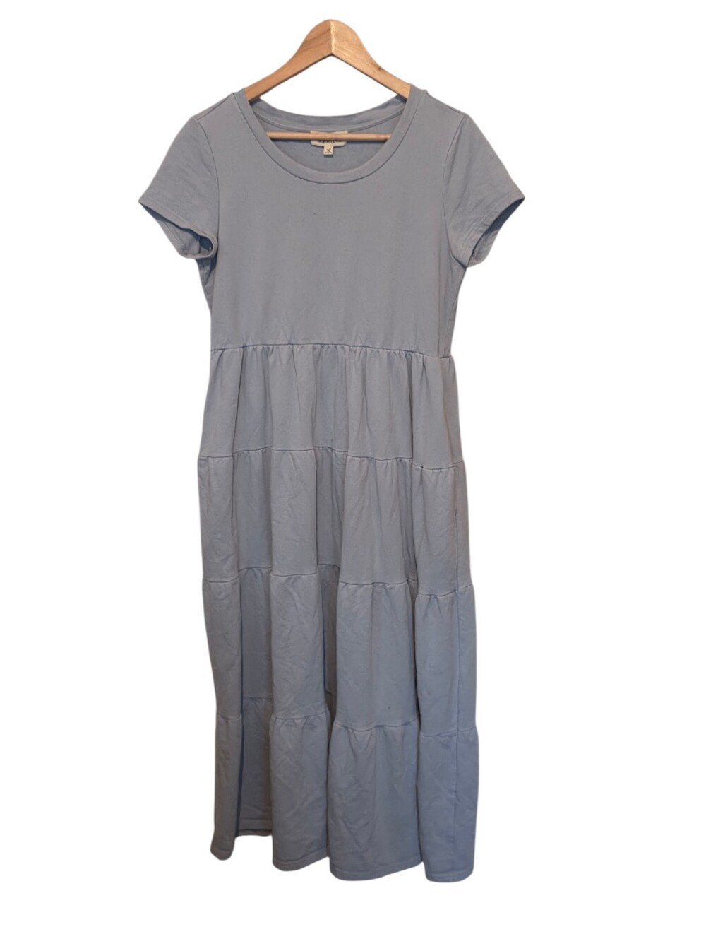 Listicle 100% Cotton Light Blue Tiered Boho Maxi Dress Short Sleeves Sz L